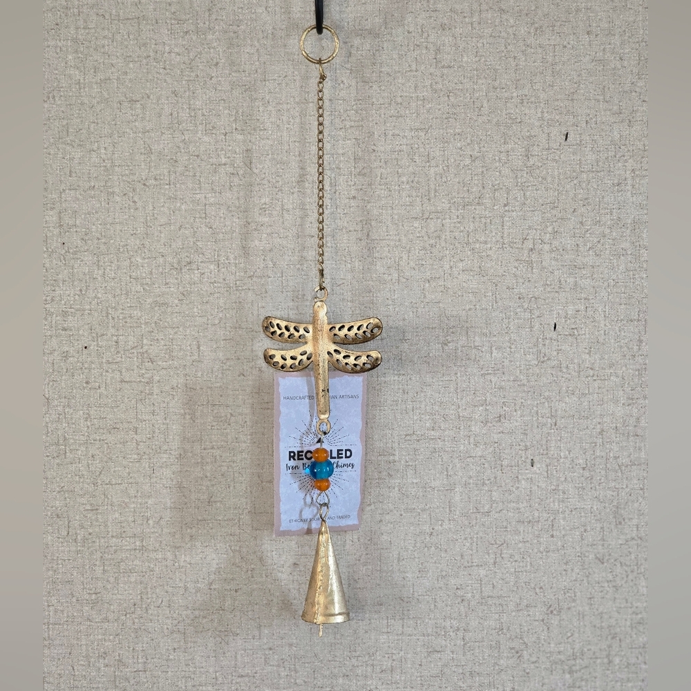 Recycled Material Dragonfly Wind Chime with Turquoise Accent - NWT